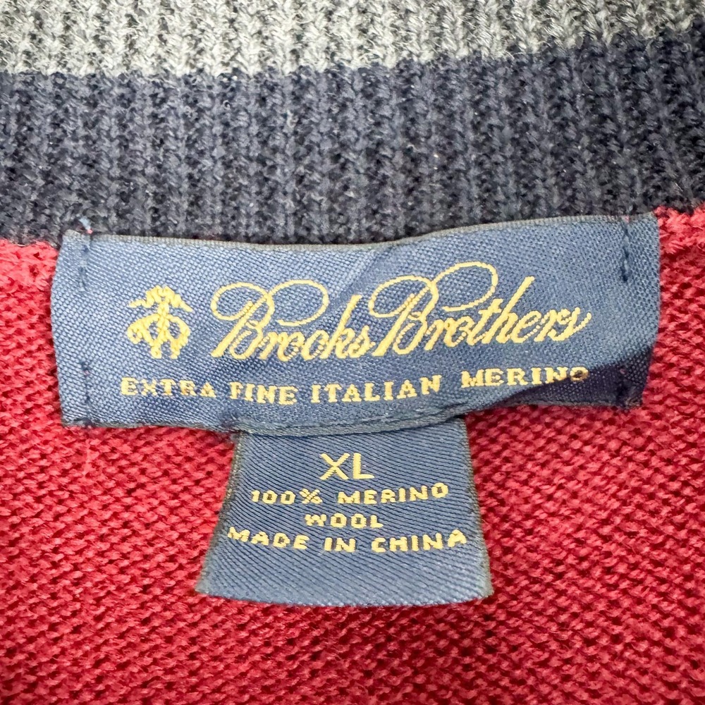 Brooks Brothers Sweater‎ Mens XL Red Merino Wool Henley Mock Neck Pullover Knit - Picture 3 of 8